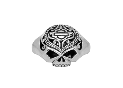 Rhodium Plated Skull Mens Ring